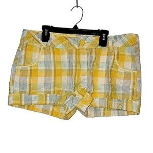 Guess Plaid Shorts Cuffed Hem Pockets Casual Summer Cute Yellow 31‎ sexy comfort